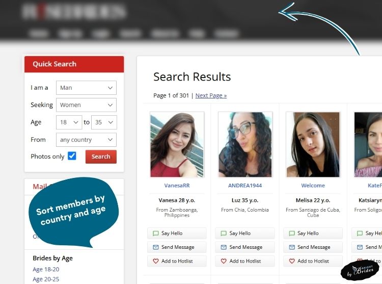RoseBrides search filters